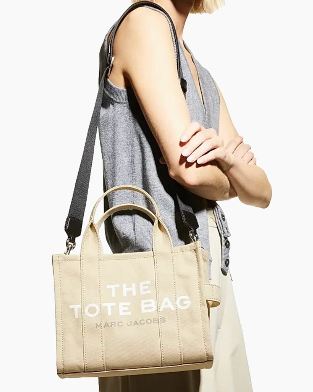 Marc Jacobs The Small Tote Canvas Bag Crossbody Purse Beige Tan